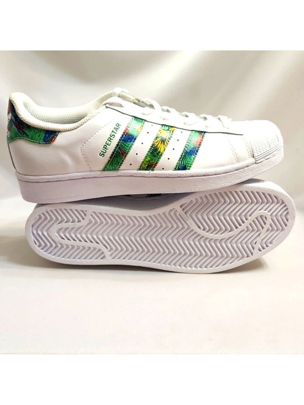 Adidas Superstar Tropical Floral Stripes White Leather Sneakers  (M Size 7) - Picture 5 of 16
